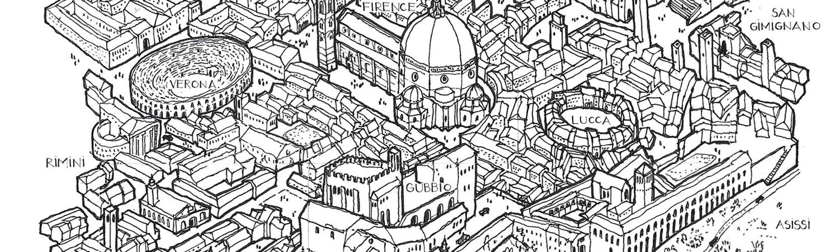 Hand-drawn sketch of Italian classical architecture combined into one city in Issue No 13/2025